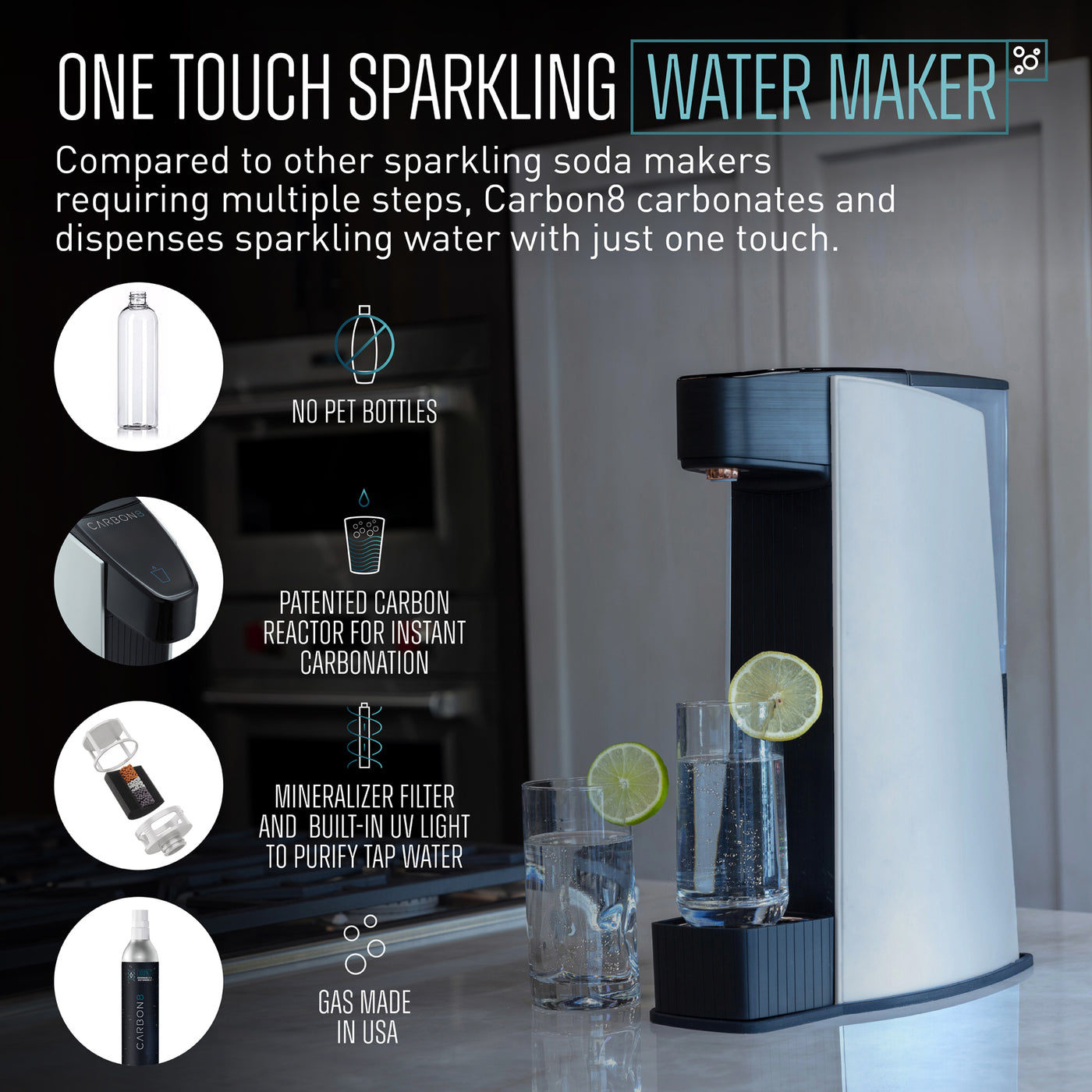 Carbon8 Sparkling Water Aluminum 2.1-qt, Black - Kitchen Universe