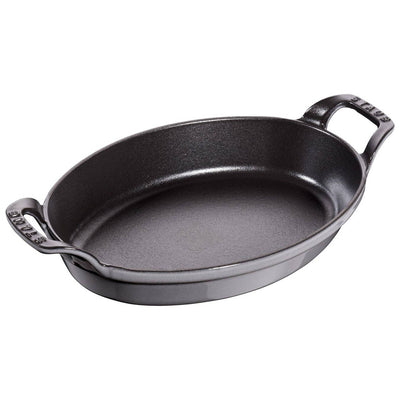 Staub Cast Iron Oval Dish Gratin Baking, 12.5-in x 9-in, Graphite Grey - Kitchen Universe