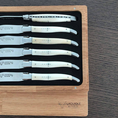 Laguiole en Aubrac Luxury Stainless Steel 6-Piece Steak Knife Set With Bone Handles - Kitchen Universe