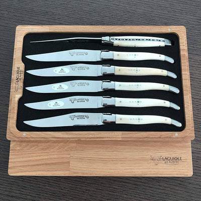 Laguiole en Aubrac Luxury Stainless Steel 6-Piece Steak Knife Set With Bone Handles - Kitchen Universe