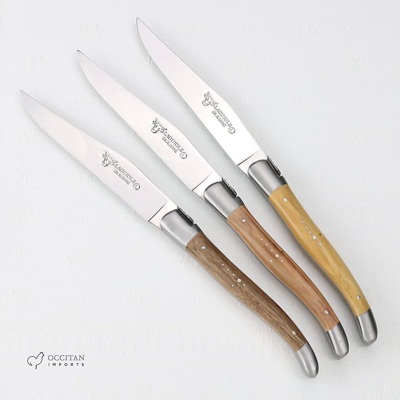 Laguiole en Aubrac Stainless Steel 6-Piece Steak Knife Set With Mixed French Wood Handles - Kitchen Universe