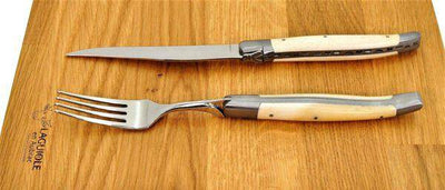 Laguiole en Aubrac Luxury Stainless Steel 8-Piece Set With 4 Steak Knives & 4 Forks With Bone Handles - Kitchen Universe