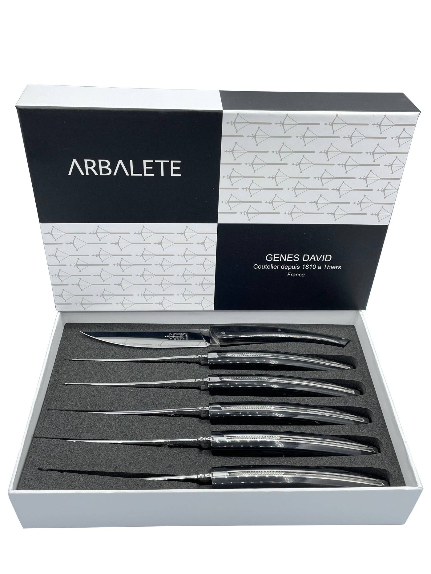 Arbalete Genes David Luxury Fully Forged Steak Knives 6-Piece Set with Full Buffalo Horn Handles, 4.25-Inches - Kitchen Universe
