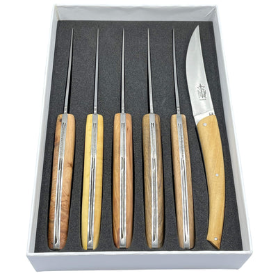 Arbalete Genes David Luxury Fully Forged Steak Knives 6-Piece Set with Full Mixed Wood Handles, 4.25-Inches - Kitchen Universe