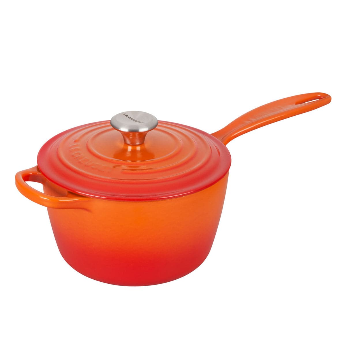 VTG Le Creuset Cast Iron #23 Flame Orange Lidded Sauce Pan Double Spout