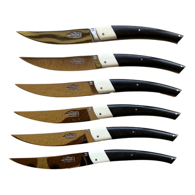 Arbalete Genes David Luxury Fully Forged Steak Knives 6-Piece Set With Ebony Handles & Bone Bolsters, 4.25-Inches - Kitchen Universe