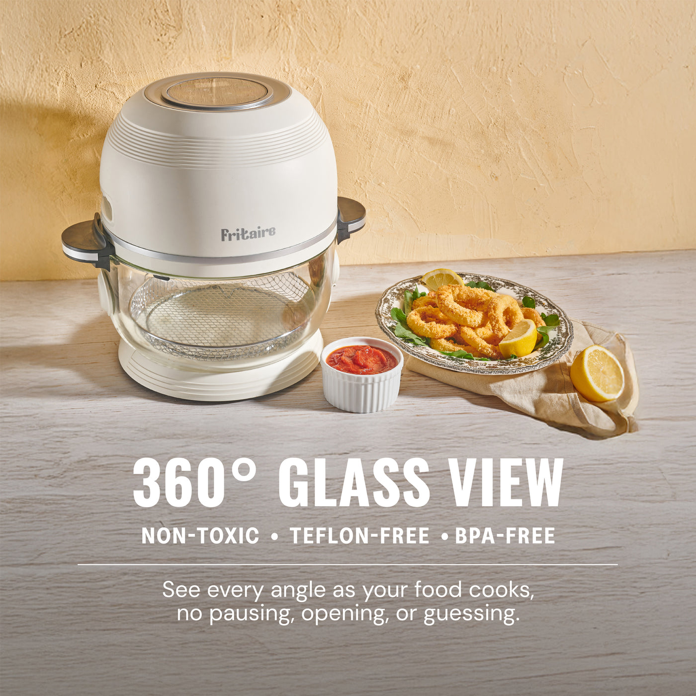 Fritaire Self-Cleaning Glass Bowl Air Fryer, 5-Qt, Mauve Rose