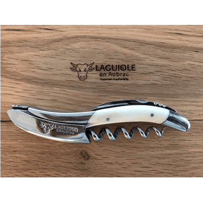 Laguiole en Aubrac Deluxe Sommelier Waiter's Corkscrew with Zebu Bone Handle, Polished Bolster - Kitchen Universe