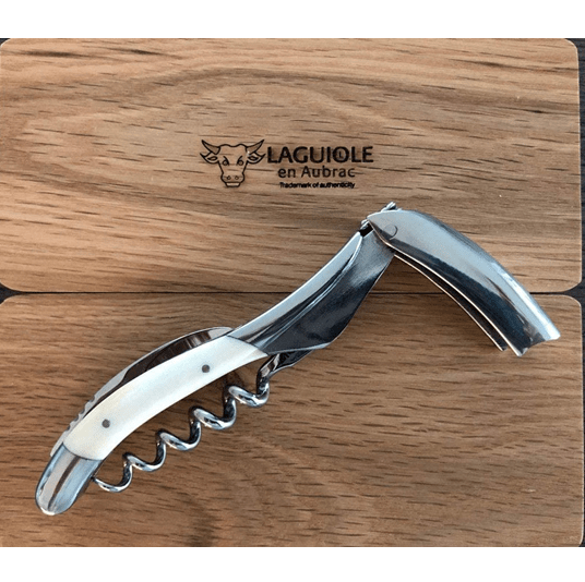 Laguiole en Aubrac Deluxe Sommelier Waiter's Corkscrew with Zebu Bone Handle, Polished Bolster - Kitchen Universe