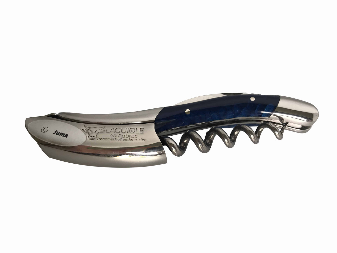 Laguiole en Aubrac Deluxe Sommelier Waiter's Corkscrew with Juma Blue Handle - Kitchen Universe