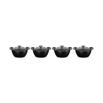 Le Creuset Gourmand Collection 4-Piece Mini Round Cocotte with Lid Set, 0.3-Quart, Matte Black