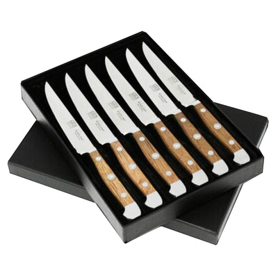 Gude Alpha Barrel Oak 6-Piece Steak Knife With Oak Wood Handle Set - Kitchen Universe