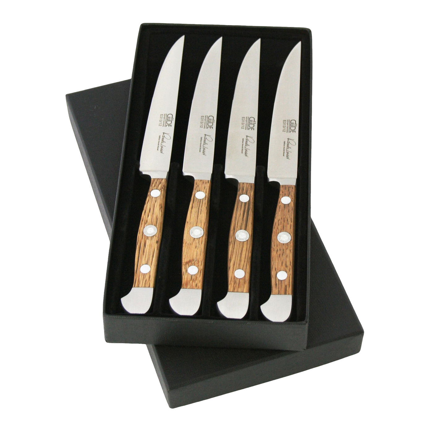 Gude Alpha Barrel Oak 4-Piece Steak Knife With Oak Wood Handle Set - Kitchen Universe