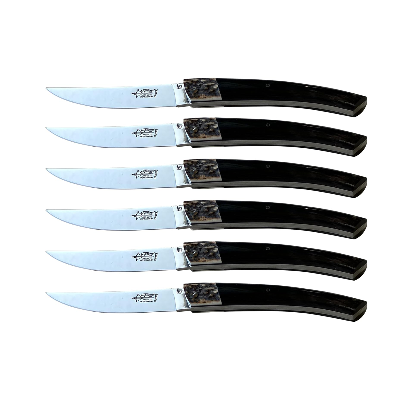 Arbalete Genes David Luxury Fully Forged Steak Knives 6-Piece Set with Buffalo Handles And Ram Horne Bolsters, 4.25-Inches