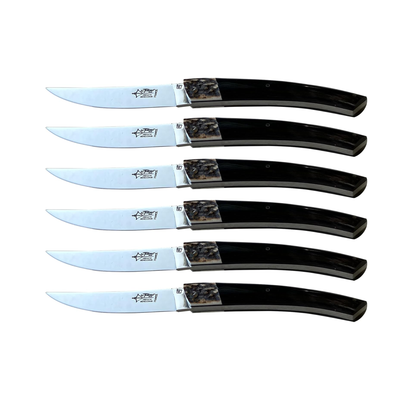 Arbalete Genes David Luxury Fully Forged Steak Knives 6-Piece Set with Buffalo Handles And Ram Horne Bolsters, 4.25-Inches