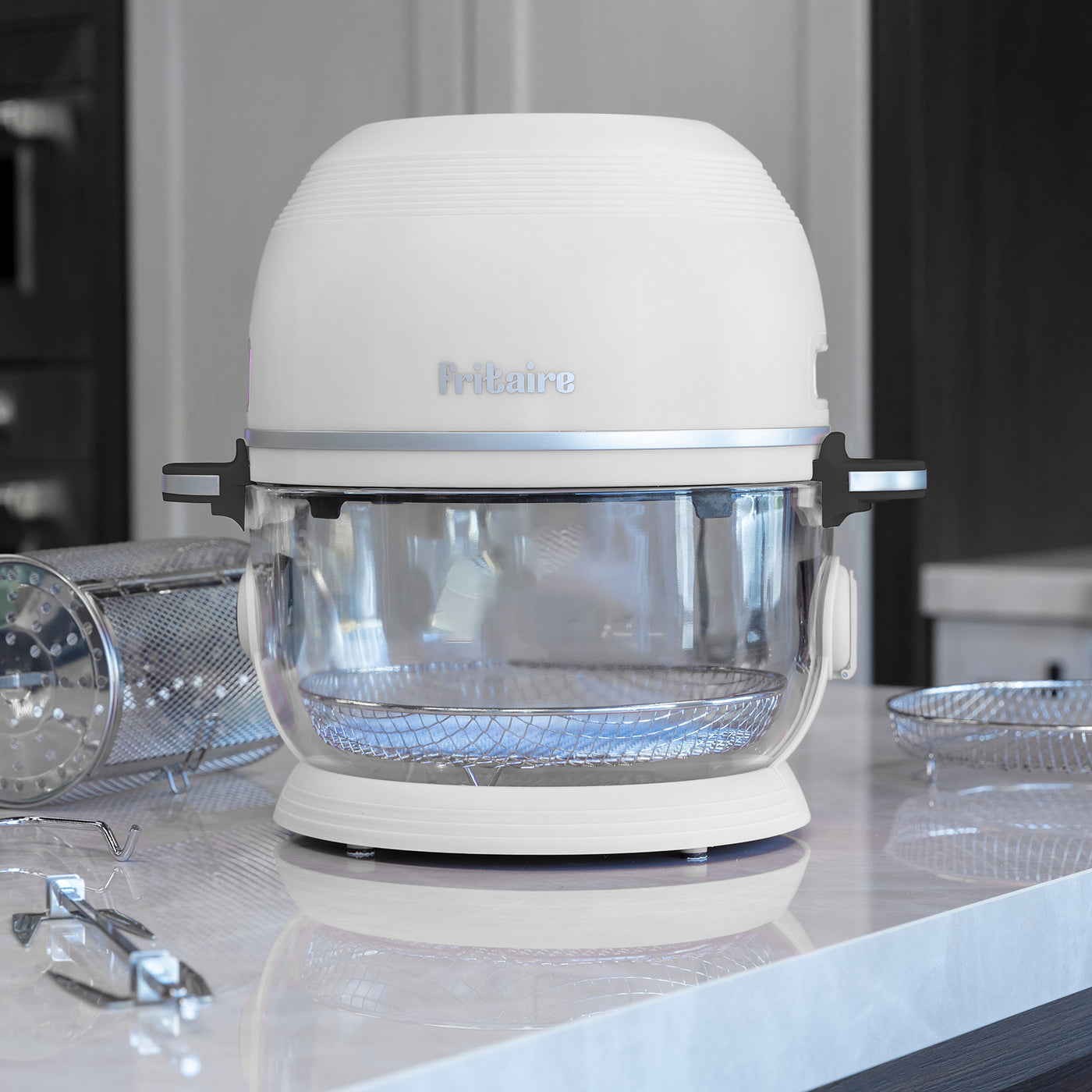 Fritaire Self-Cleaning Glass Bowl Air Fryer, 5-Qt, White - Kitchen Universe
