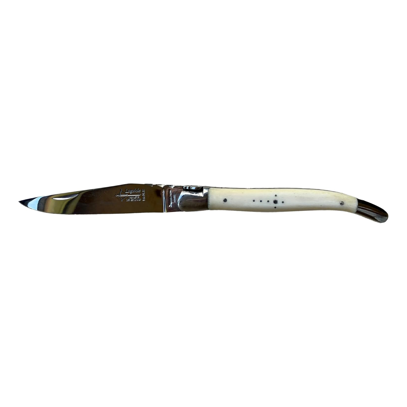 Arbalete Genes David Laguiole Multi-Purpose Folding Knife With Stainless Steel Spring, Cow Bone Handle And Polished Stainless Steel Bolster, 4.8-in