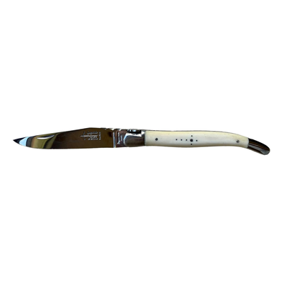 Arbalete Genes David Laguiole Multi-Purpose Folding Knife With Stainless Steel Spring, Cow Bone Handle And Polished Stainless Steel Bolster, 4.8-in