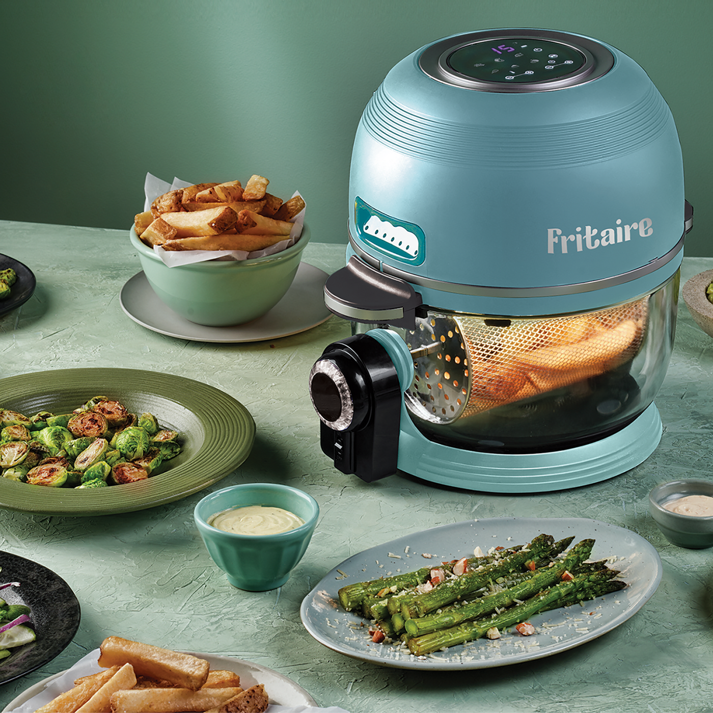 Fritaire Self-Cleaning Glass Bowl Air Fryer, 5-Qt, Sage Green - Kitchen Universe