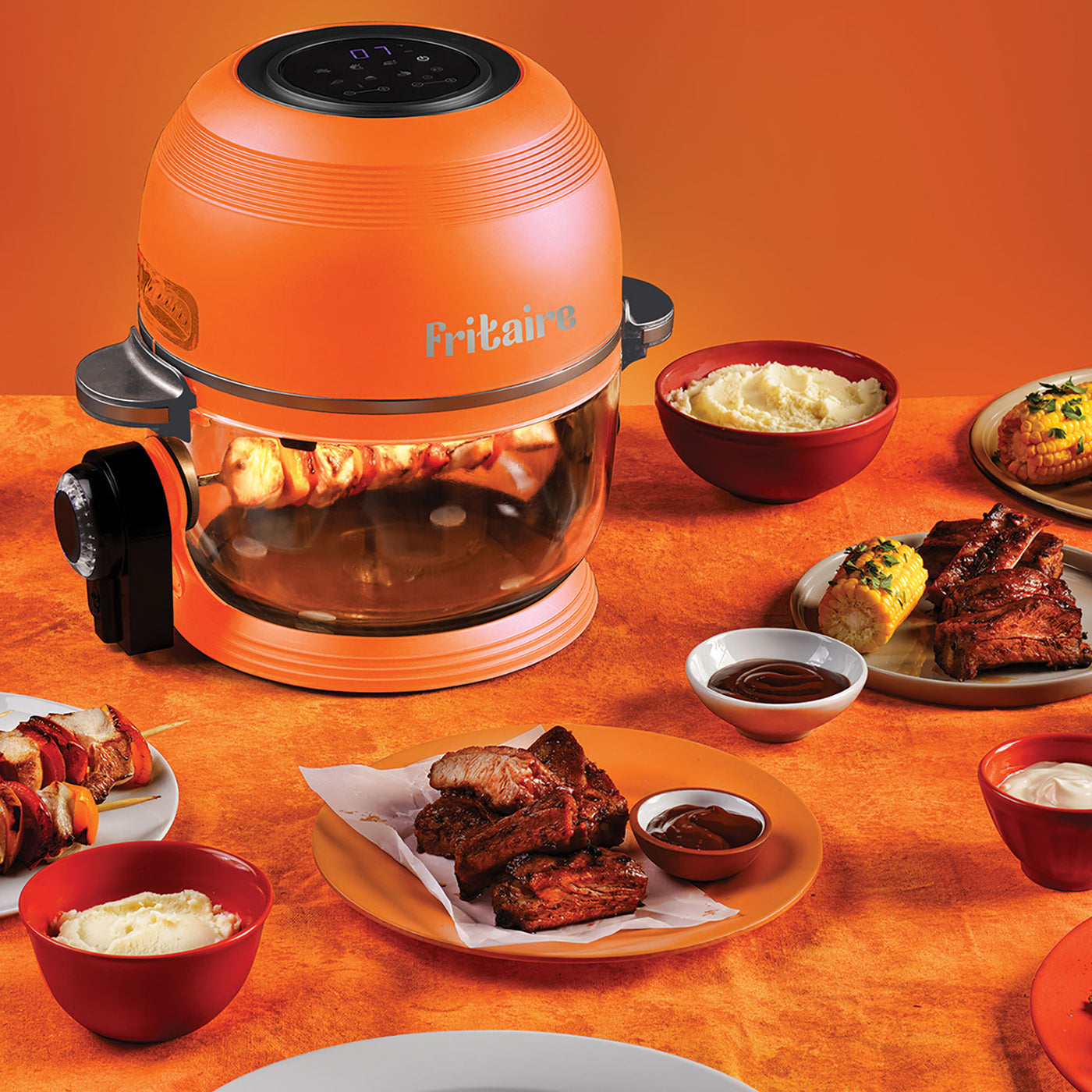 Fritaire Self-Cleaning Glass Bowl Air Fryer, 5-Qt, Orange - Kitchen Universe