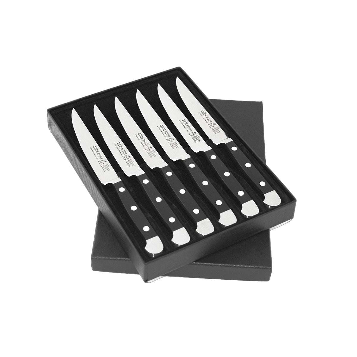 Gude Alpha 6-Piece Steak Knife Set With Black Hostaform Handle - Kitchen Universe
