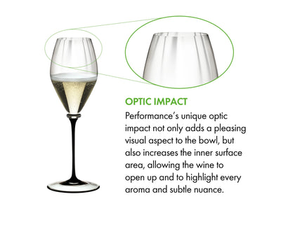 Riedel Fatto A Mano Performance 4-Piece Champagne Glass with Black Stem Set, 13 Oz