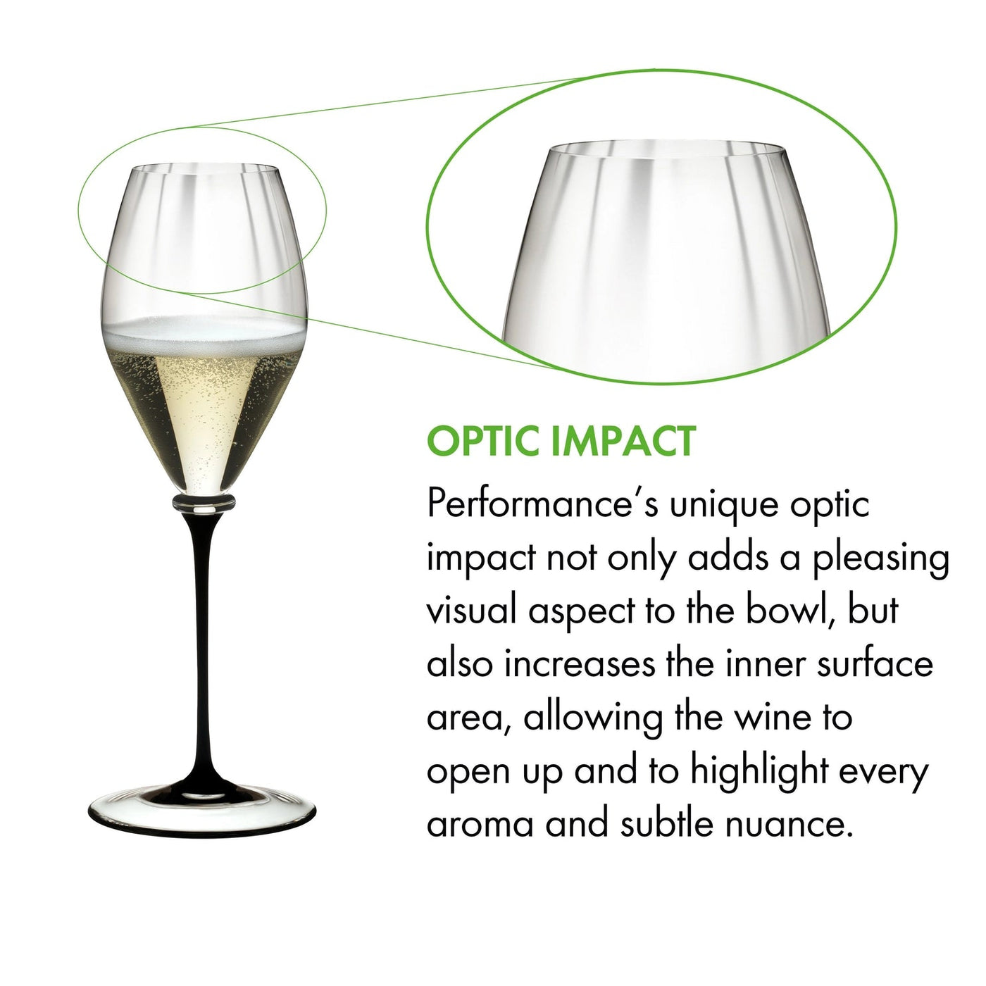 Riedel Fatto A Mano Performance Champagne Glass with Black Stem, 13 Oz
