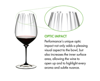 Riedel Fatto A Mano Performance 4-Piece Cabernet/Sauvignon Wine Glass with Black Stem Set, 28 Oz