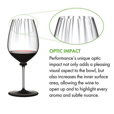 Riedel Fatto A Mano Performance Cabernet/Sauvignon Wine Glass with Black Base, 28 Oz