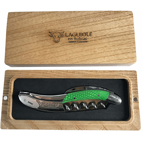 Laguiole en Aubrac Deluxe Sommelier Waiter's Corkscrew with Juma Green Handle - Kitchen Universe