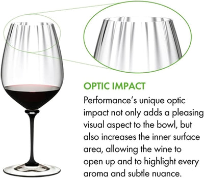 Riedel 4-Piece Fatto A Mano Performance Cabernet/Sauvignon Wine Glass with Black Stem, 28 Oz