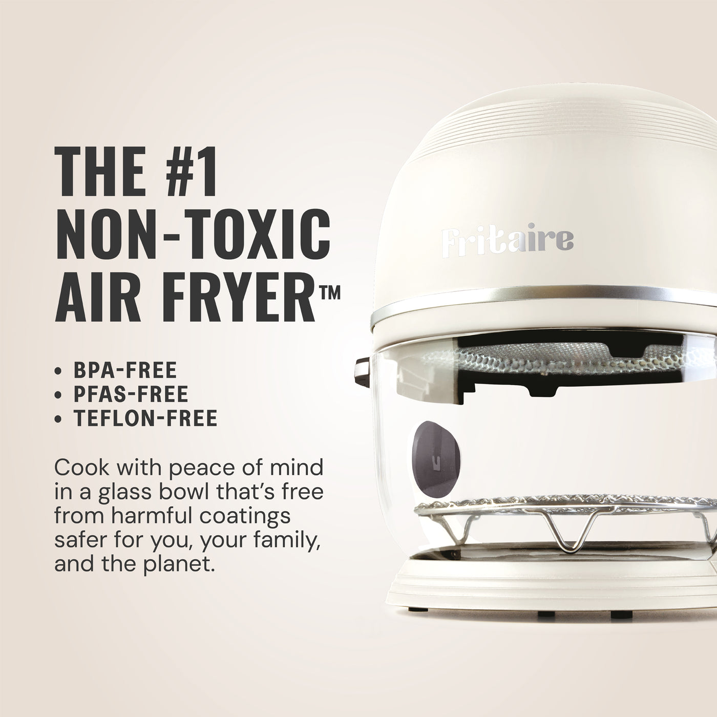 Fritaire Self-Cleaning Glass Bowl Air Fryer, 5-Qt, Mauve Rose