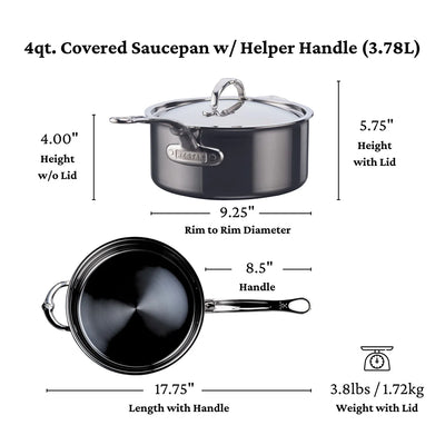 Hestan NanoBond Titanium Stainless Steel Sauce Pan With Helper Handle and Lid, 4-Quart