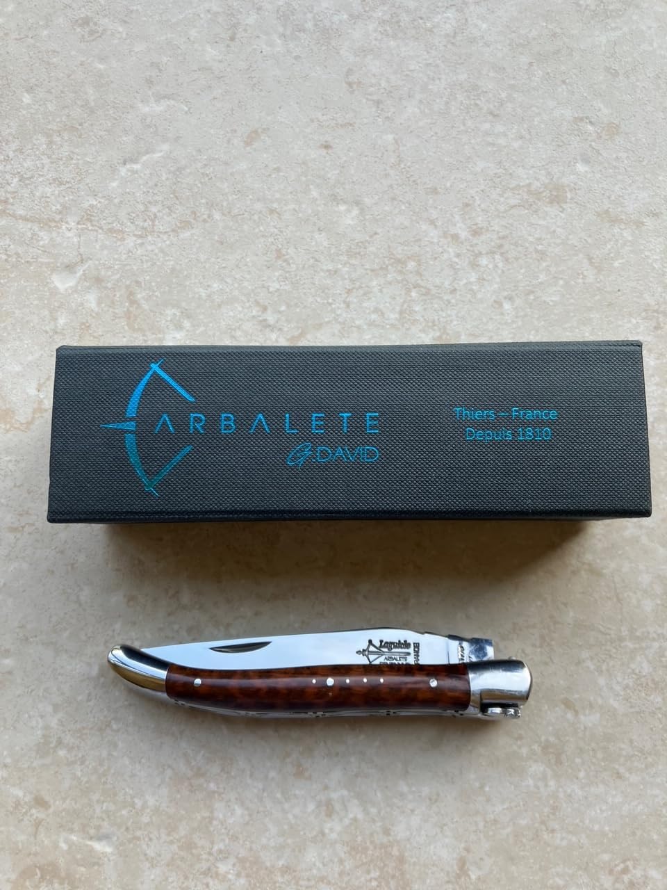 Arbalete Genes David Laguiole Multi-Purpose Folding Knife With Amourette Snakewood Handle And Polished Stainless Steel Bolster, 4.8-in