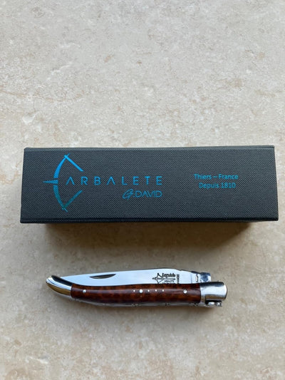 Arbalete Genes David Laguiole Multi-Purpose Folding Knife With Amourette Snakewood Handle And Polished Stainless Steel Bolster, 4.8-in