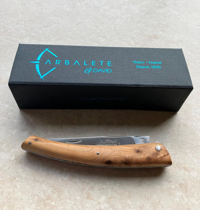 Arbalete Genes David Multi-Purpose Folding Knife With Handcarved Spring And Juniper Wood Handle, 4.8-in