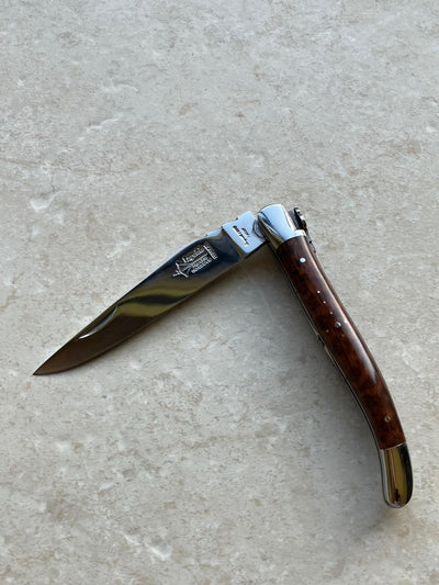 Arbalete Genes David Laguiole Multi-Purpose Folding Knife With Amourette Snakewood Handle And Polished Stainless Steel Bolster, 4.8-in