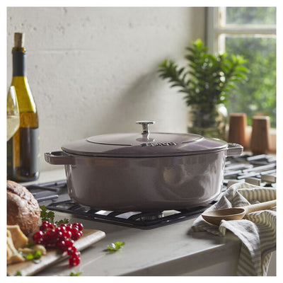 Staub Cast Iron Wide Oval Dutch Oven, 6.25-qt, Graphite Grey