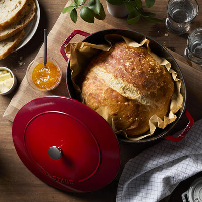 Staub Cast Iron Wide Oval Dutch Oven, 6.25-qt, Cherry - Kitchen Universe