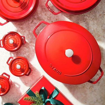 Staub Cast Iron Wide Oval Dutch Oven, 6.25-qt, Cherry - Kitchen Universe