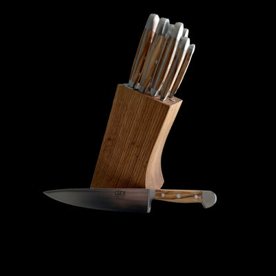 Gude Alpha Olive Series 9-Piece Knife Block Set, Olive Wood Handle - Kitchen Universe