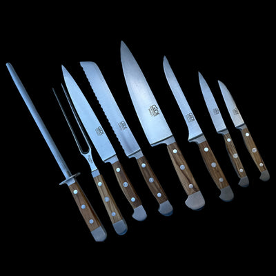 Gude Alpha Olive Series 9-Piece Knife Block Set, Olive Wood Handle - Kitchen Universe