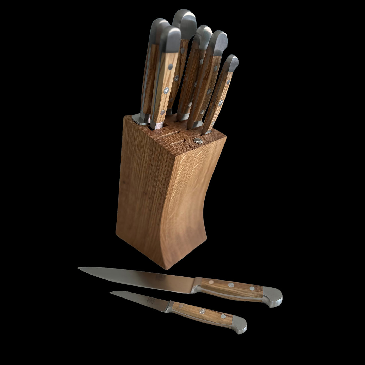 Gude Alpha Olive Series 9-Piece Knife Block Set, Olive Wood Handle - Kitchen Universe
