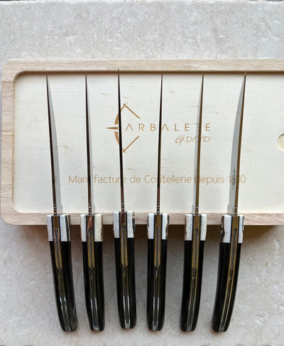Arbalete Genes David Luxury Fully Forged Steak Knives 6-Piece Set with Buffalo Handles And Ram Horne Bolsters, 4.25-Inches