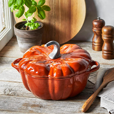 Staub Cast Iron Pumpkin Cocotte 3.5-Quart, Burnt Orange with Stainless Stem