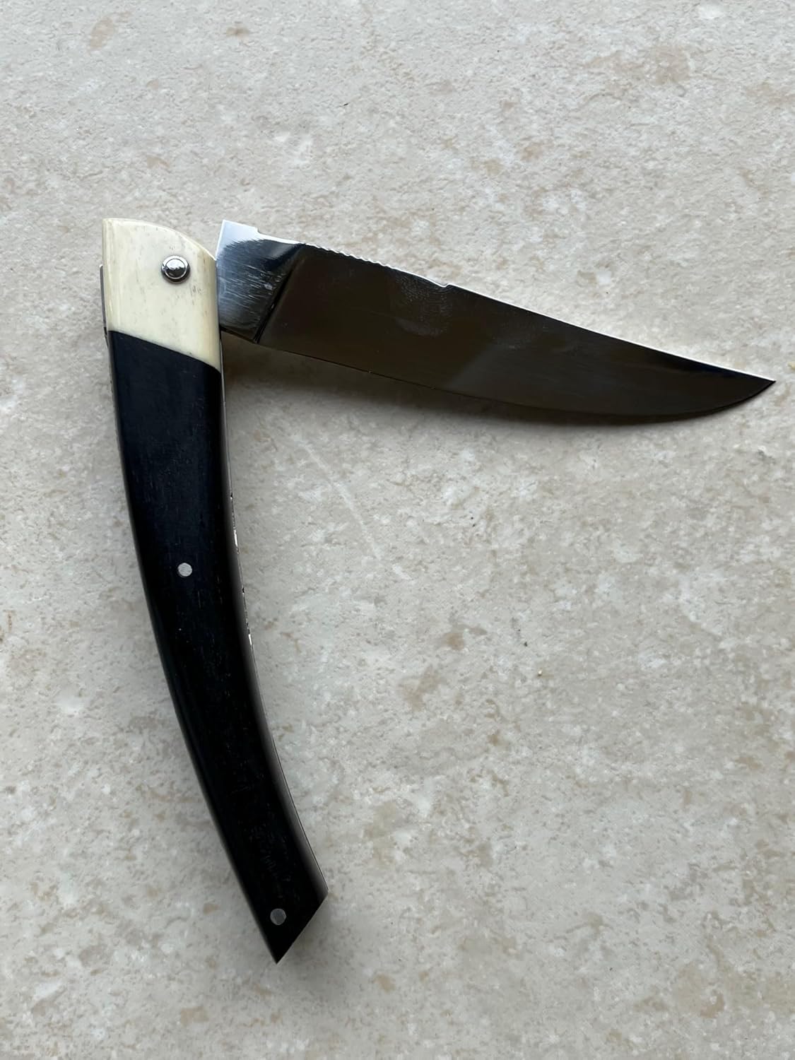 Arbalete Genes David Laguiole Multi-Purpose Folding Knife With Handcarved Spring, Ebony Handle And Bone Bolster, 4.8-in