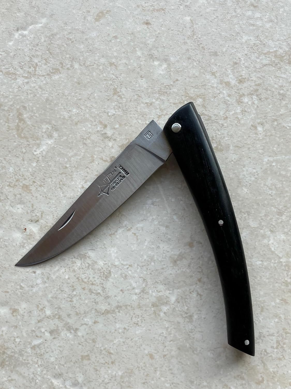 Arbalete Genes David Laguiole Multi-Purpose Folding Knife With Handcarved Spring, Ebony Wood Handle, 4.8-in