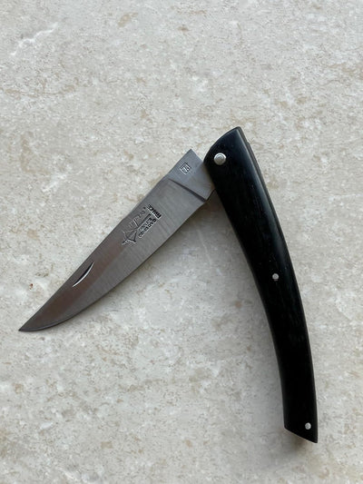 Arbalete Genes David Laguiole Multi-Purpose Folding Knife With Handcarved Spring, Ebony Wood Handle, 4.8-in
