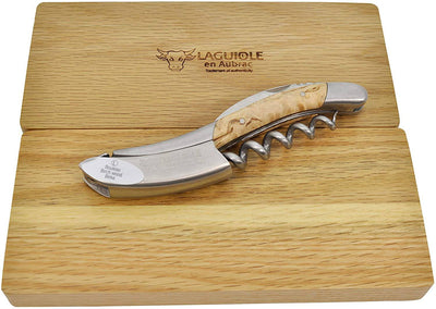 Laguiole en Aubrac Deluxe Sommelier Waiter's Corkscrew with Birchwood Handle, Brushed Bolster - Kitchen Universe