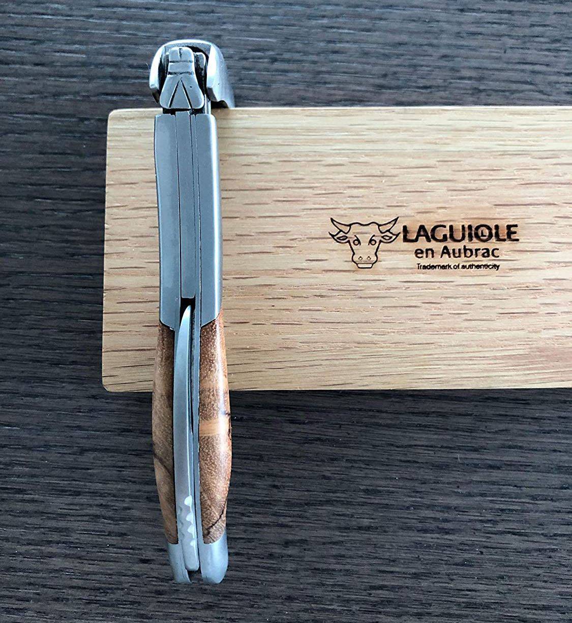 Laguiole en Aubrac Deluxe Sommelier Waiter's Corkscrew with Teak Burl Wood Handle & Brushed Bolster - Kitchen Universe